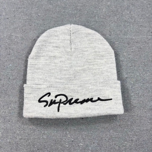 Supreme Other - Supreme Beanie Hat Unisex OS Heather Grey Script Logo Knit Cuffed Cap